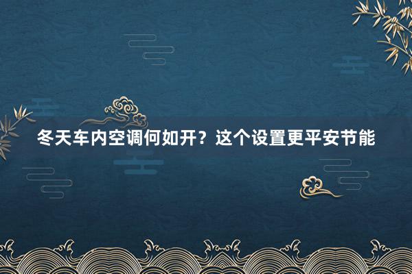 冬天车内空调何如开？这个设置更平安节能